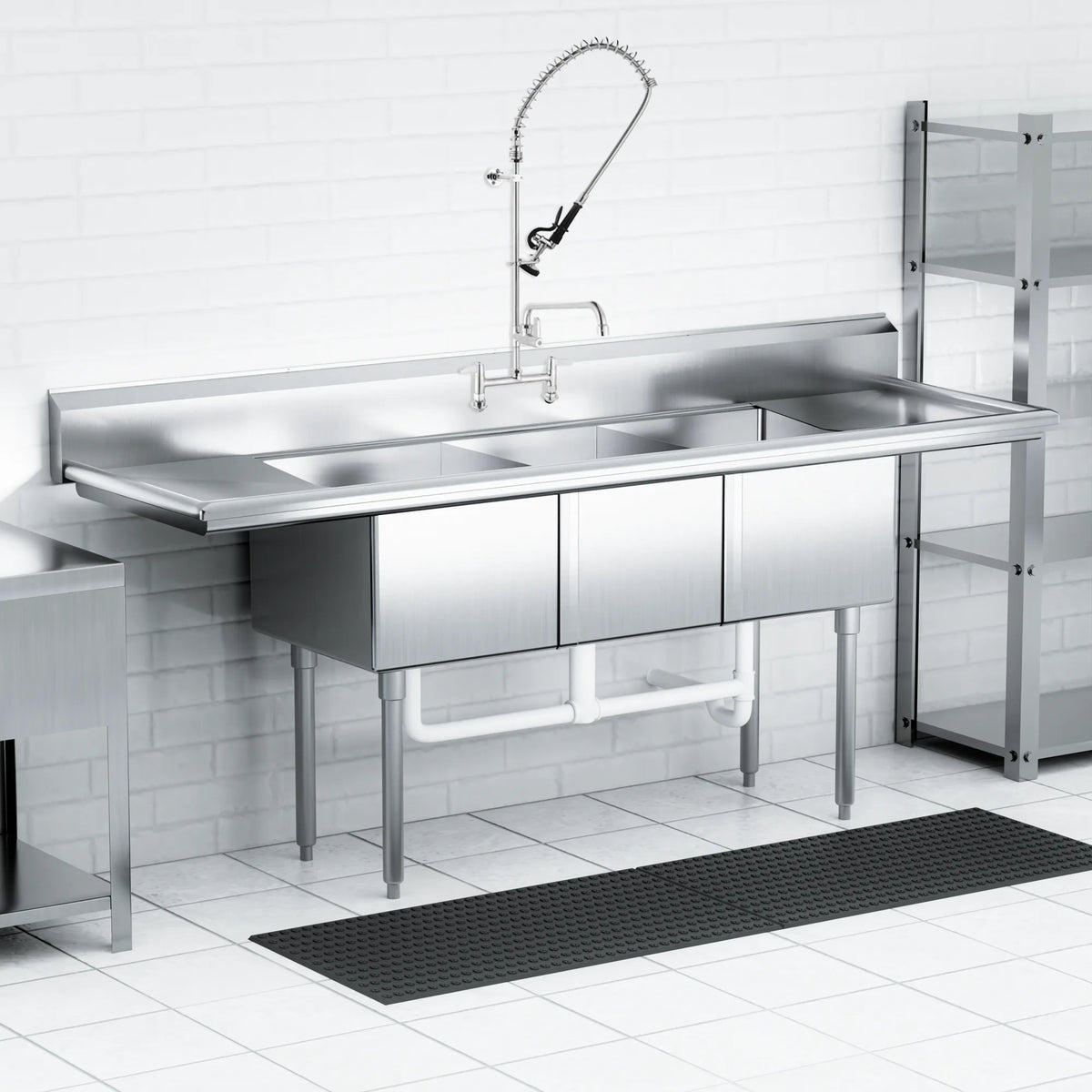 Omcan 25273 three tub sink alternate view