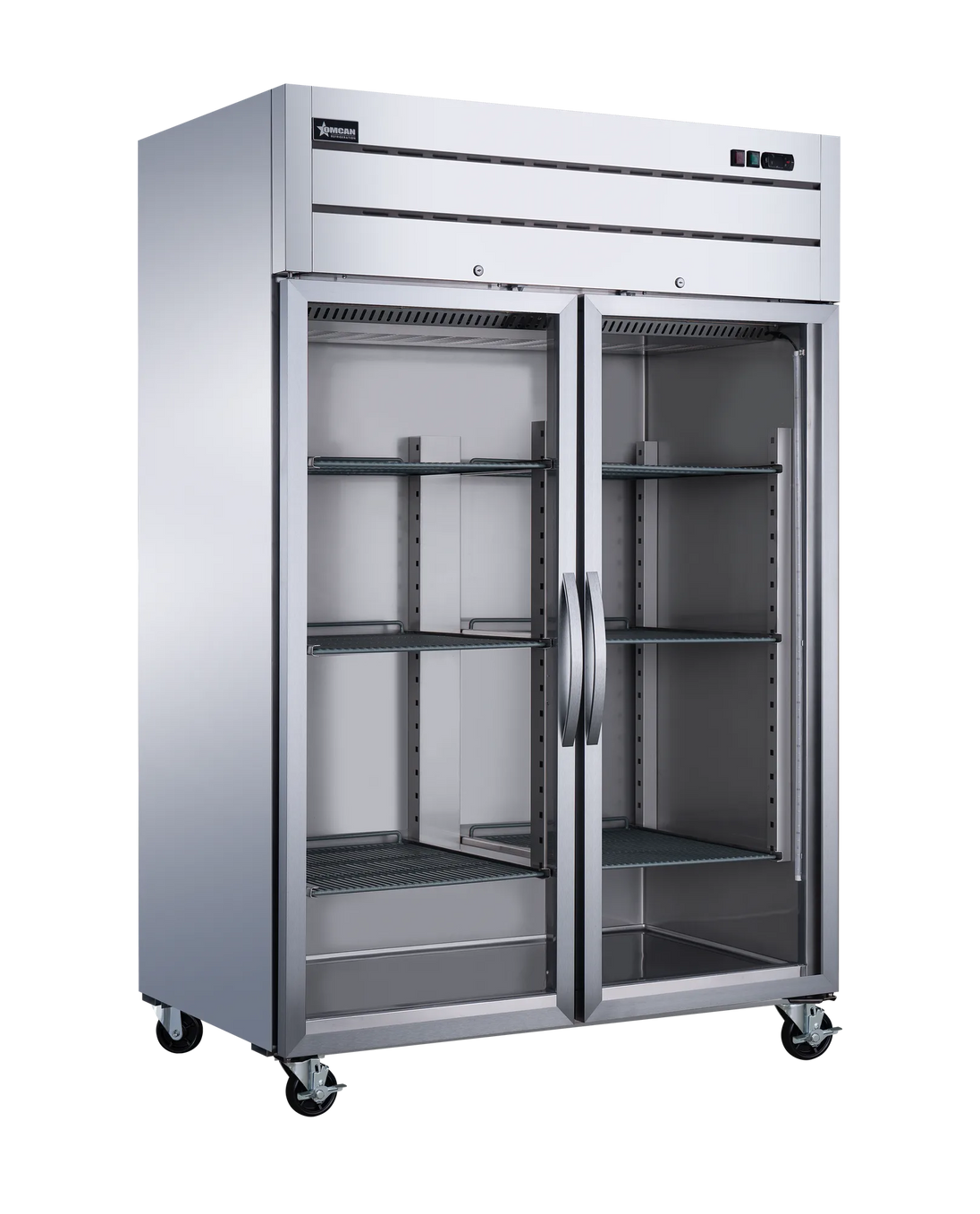 Omcan RE-CN-0054G-TM 54 inch top mounted two glass door reach-in refrigerator