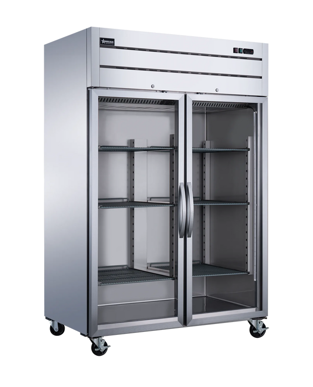 Omcan RE-CN-0054G-TM 54 inch top mounted two glass door reach-in refrigerator