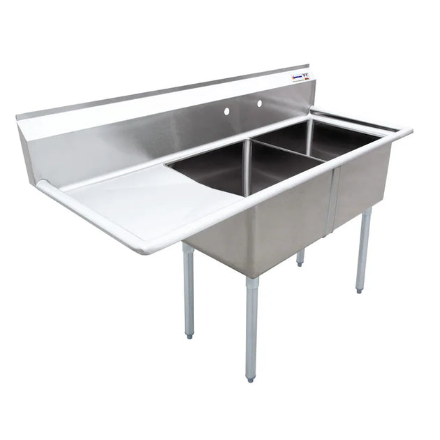 Omcan 43779 two tub stainless steel sink with left drainboard