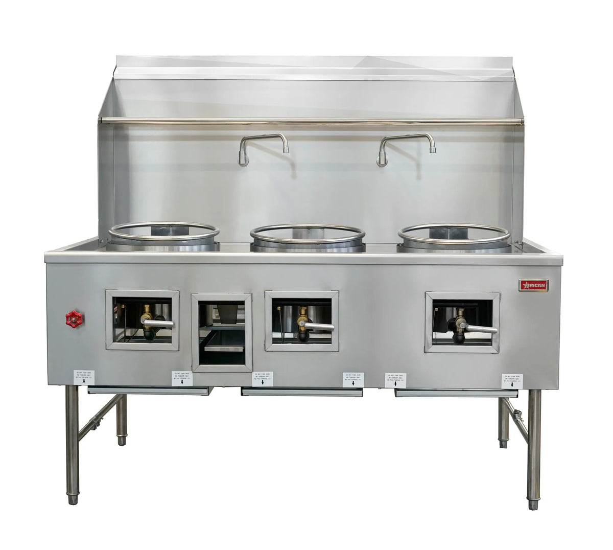 Omcan CE-CN-W3L3-NG three chamber natural gas wok range with three 16 inch rings