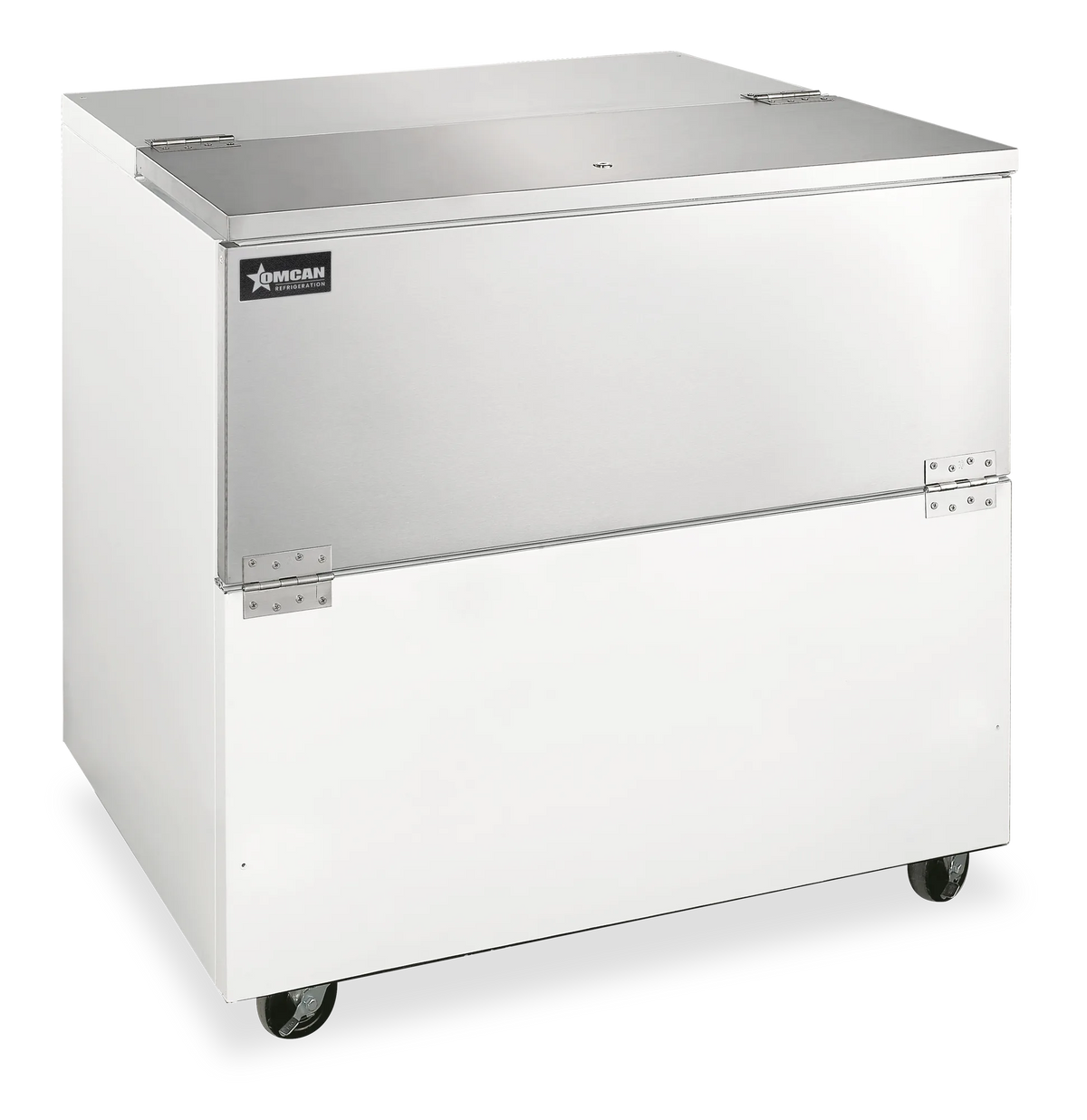 Omcan RE-CN-0034-HC 34 inch milk cooler holding 8 milk crates