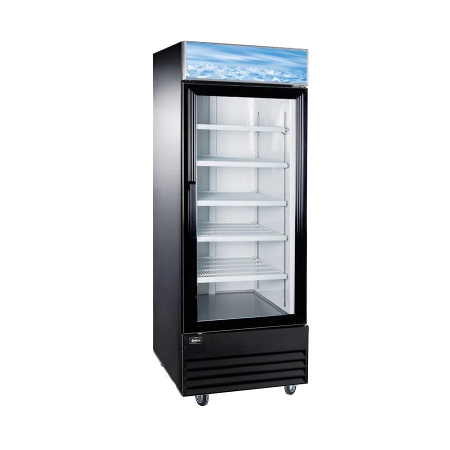 Omcan RE-CN-0023-H 28 inch one glass door merchandiser refrigerator with lightbox in black