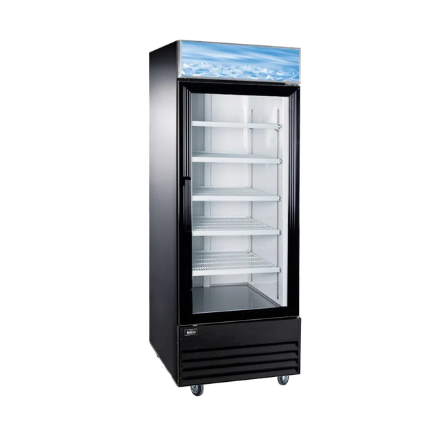 Omcan RE-CN-0023-H 28 inch one glass door merchandiser refrigerator with lightbox in black