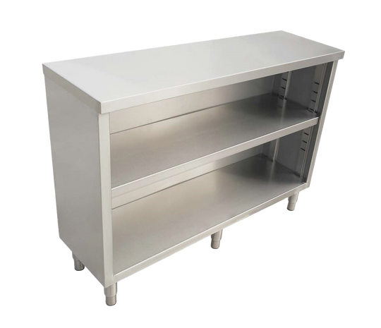 Omcan 49245 84 x 15 inch 18 gauge stainless steel dish cabinet with adjustable middle shelf