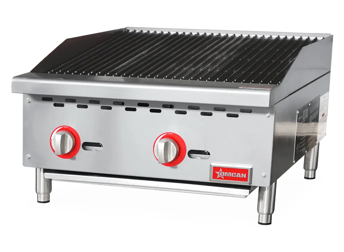 Omcan CE-CN-CB24-M 24 inch radiant gas charbroiler two burner countertop unit