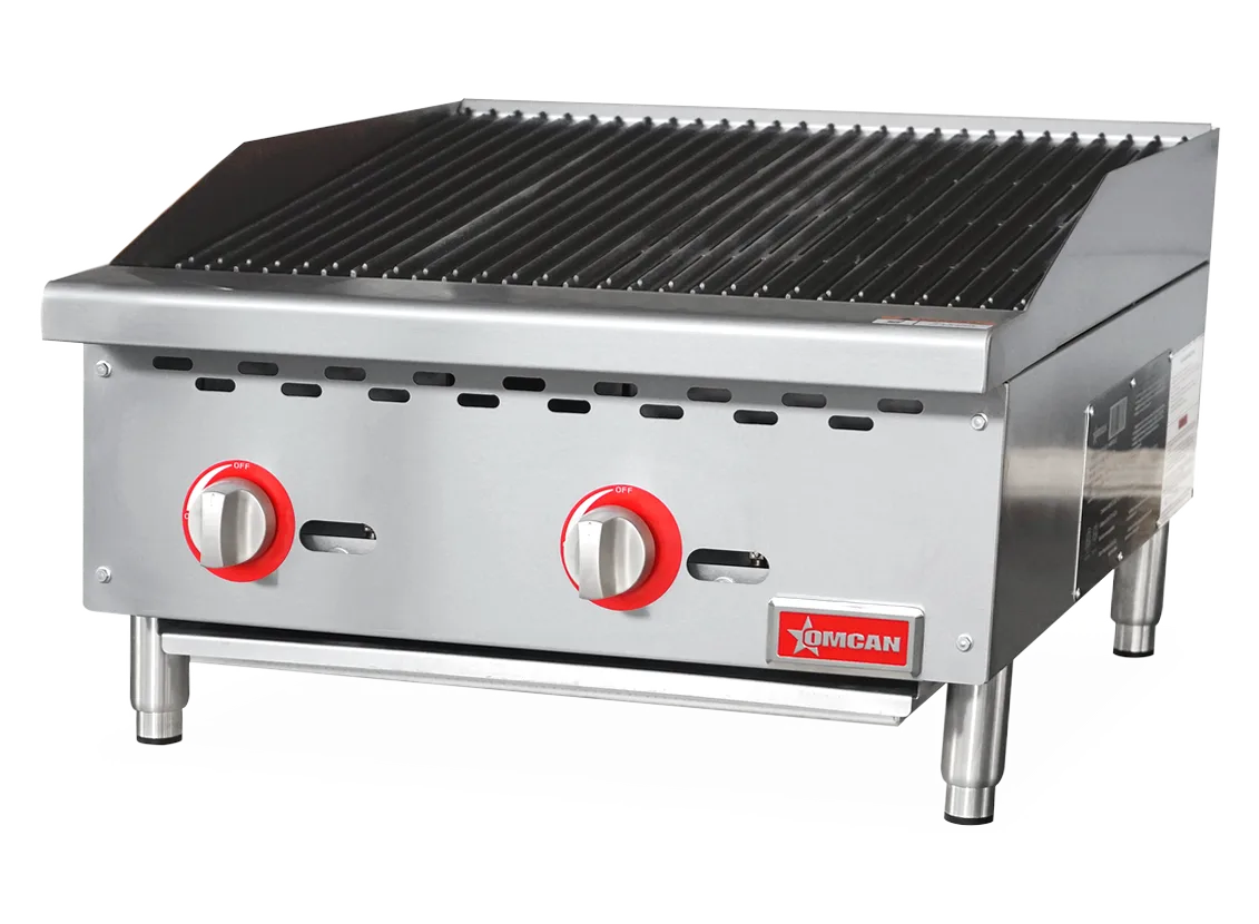 Omcan CE-CN-CB24-M 24 inch radiant gas charbroiler two burner countertop unit