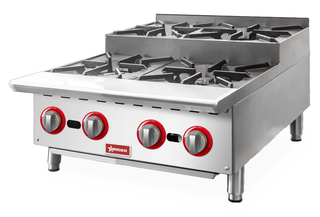 Omcan CE-CN-HP24-S 24 inch step up gas hot plate with 4 burners