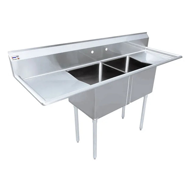 Omcan 43782 two compartment stainless steel sink with two drainboards