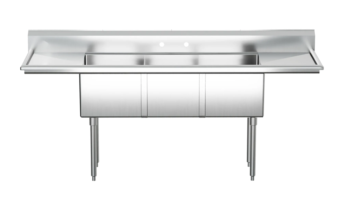 Omcan 25273 three tub sink corner drain detail