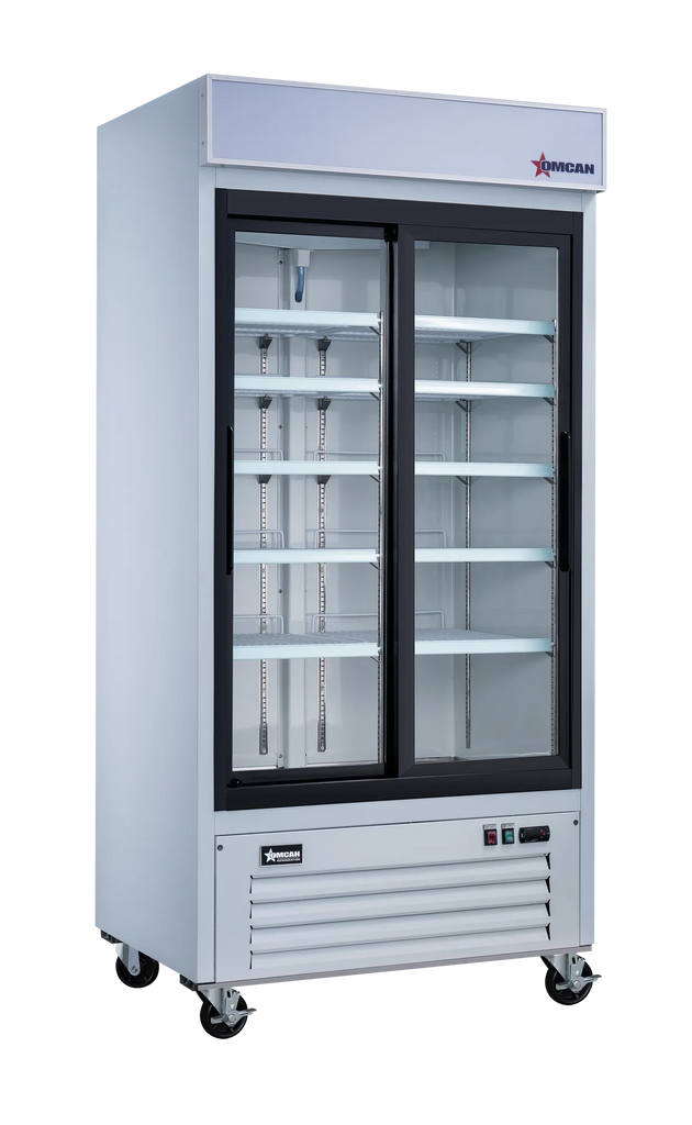 Omcan RE-CN-0039-HC-W 40 inch white two sliding glass door display refrigerator