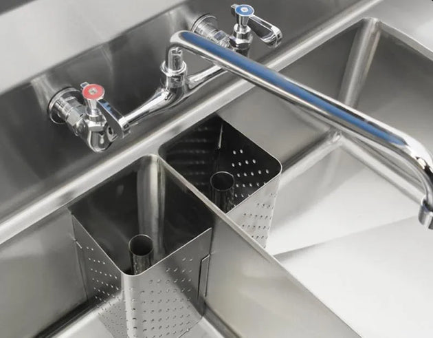Omcan 43791 two tub stainless steel sink with 24 x 24 inch tubs