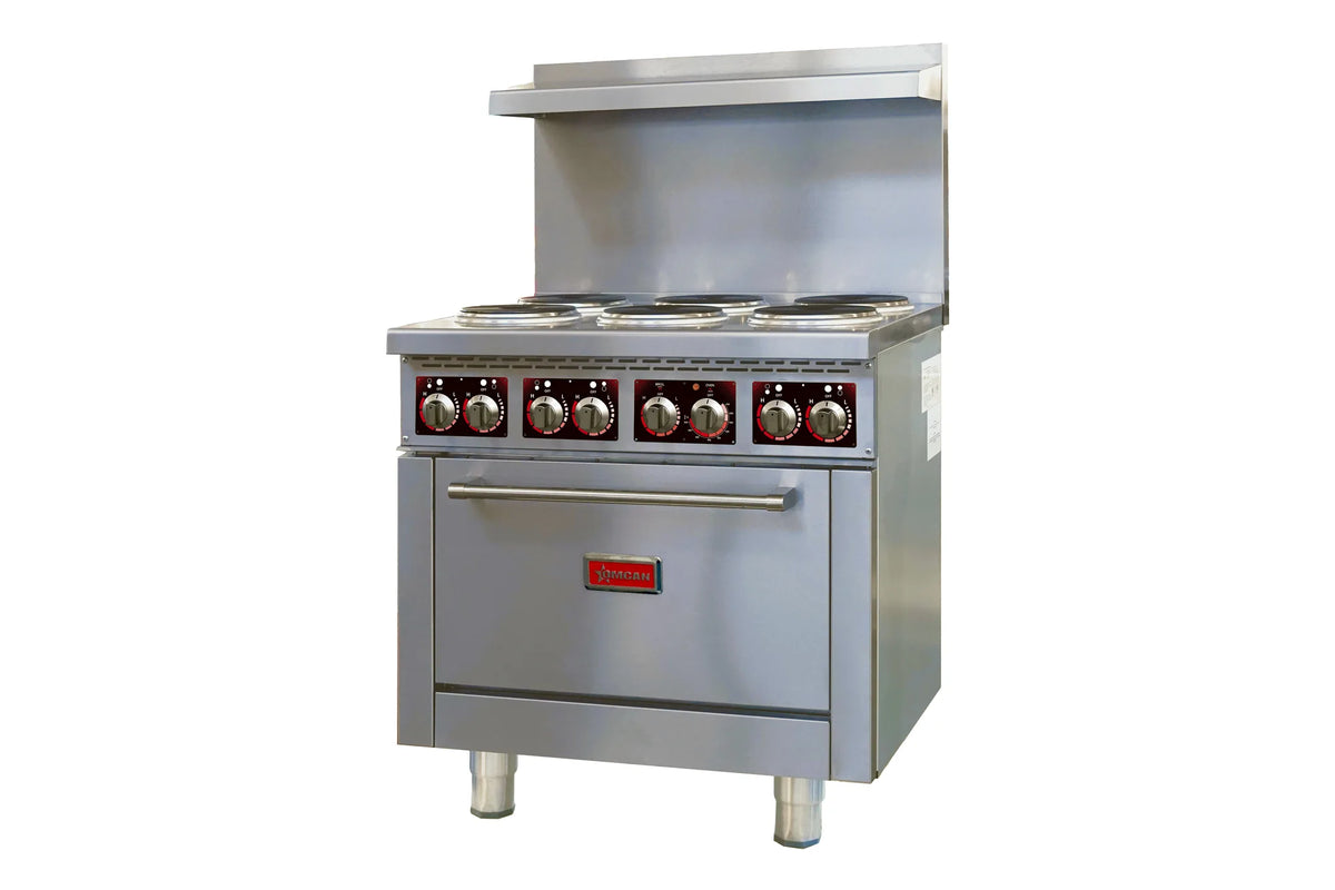 Omcan CE-CN-ER36 208 3 36 inch electric range with 6 burners and standard oven
