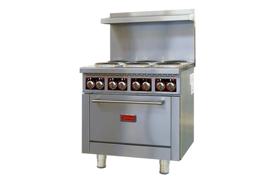 Omcan CE-CN-ER36 208 3 36 inch electric range with 6 burners and standard oven