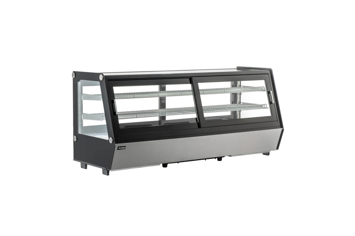 Omcan RE-CN-250-1 60 inch self service slant glass refrigerated display case black