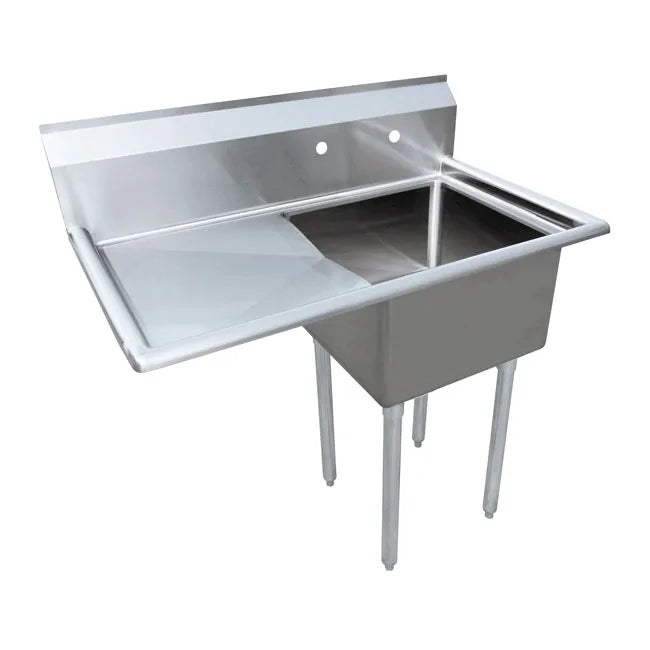 Omcan 41855 18 gauge stainless steel one tub sink with left drainboard