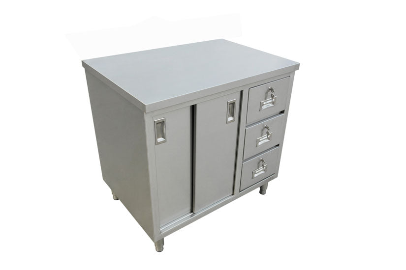 Omcan 44190 24 x 60 Inch stainless steel worktable with cabinets and drawers