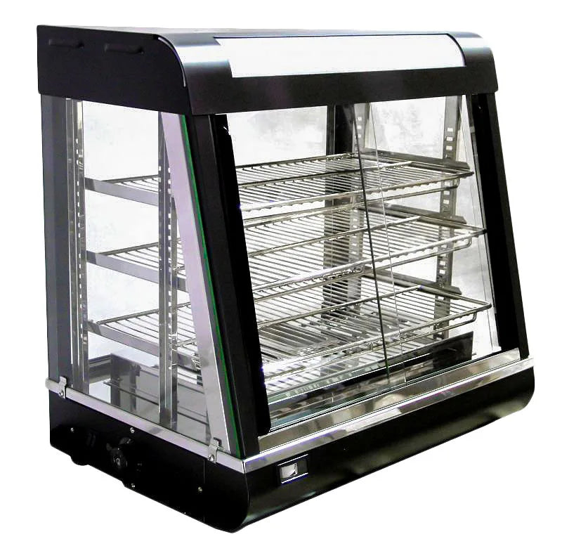 Omcan DW-CN-0686 countertop display warmer with three shelves and sliding doors