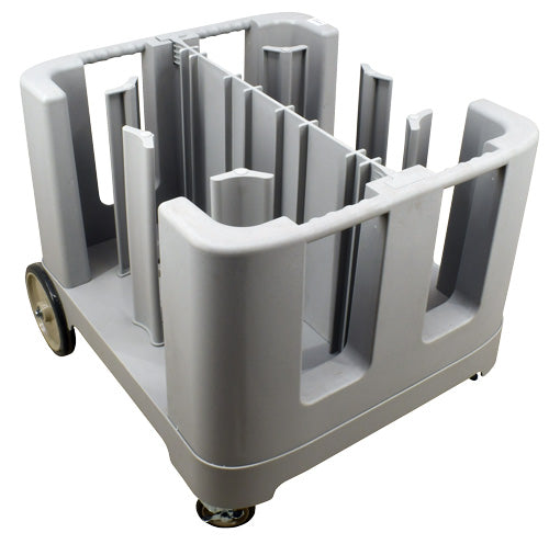 Omcan 80922 gray dish caddy with six adjustable dividers and vinyl cover