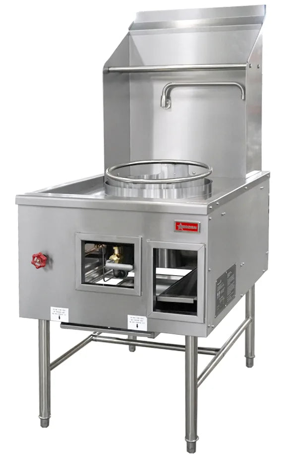 Omcan CE-CN-W1L1-NG single chamber natural gas wok range with 16 inch ring