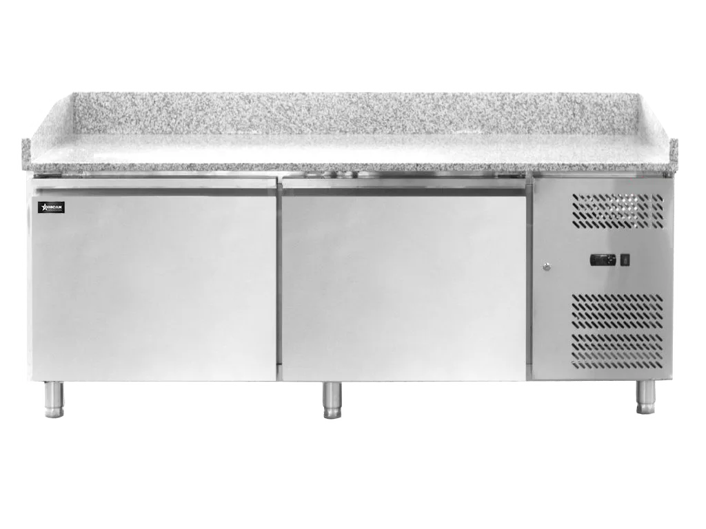Omcan PT-CN-0580-2 80 inch two door granite top refrigerated pizza prep table