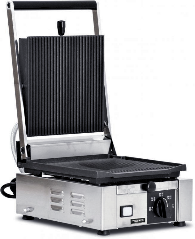 Omcan PG-IT-0483-R Trento single panini grill with ribbed 10 x 9 inch plates