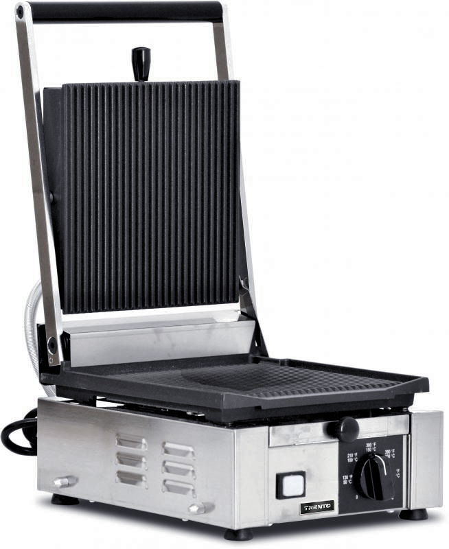 Omcan PG-IT-0483-R Trento single panini grill with ribbed 10 x 9 inch plates