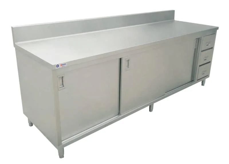 Omcan 45286 30 x 72 Inch worktable with cabinet drawers and sliding doors