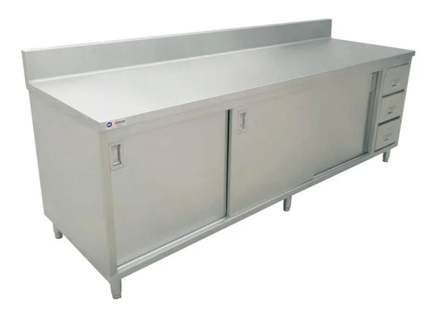 Omcan 45286 30 x 72 Inch worktable with cabinet drawers and sliding doors