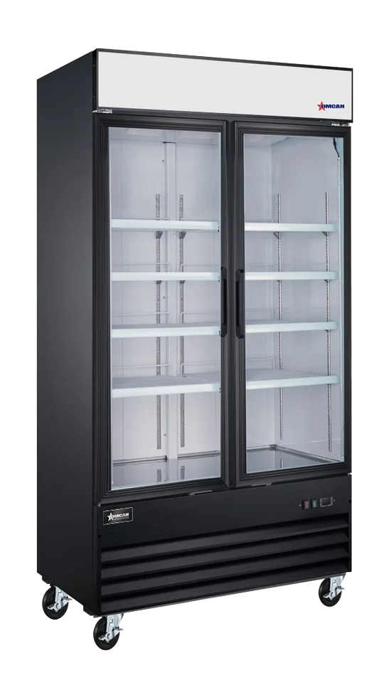 Omcan RE-CN-0039-HC-SB 40 inch black two swing glass door display refrigerator