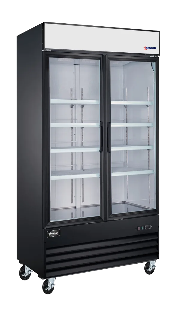 Omcan RE-CN-0039-HC-SB 40 inch black two swing glass door display refrigerator