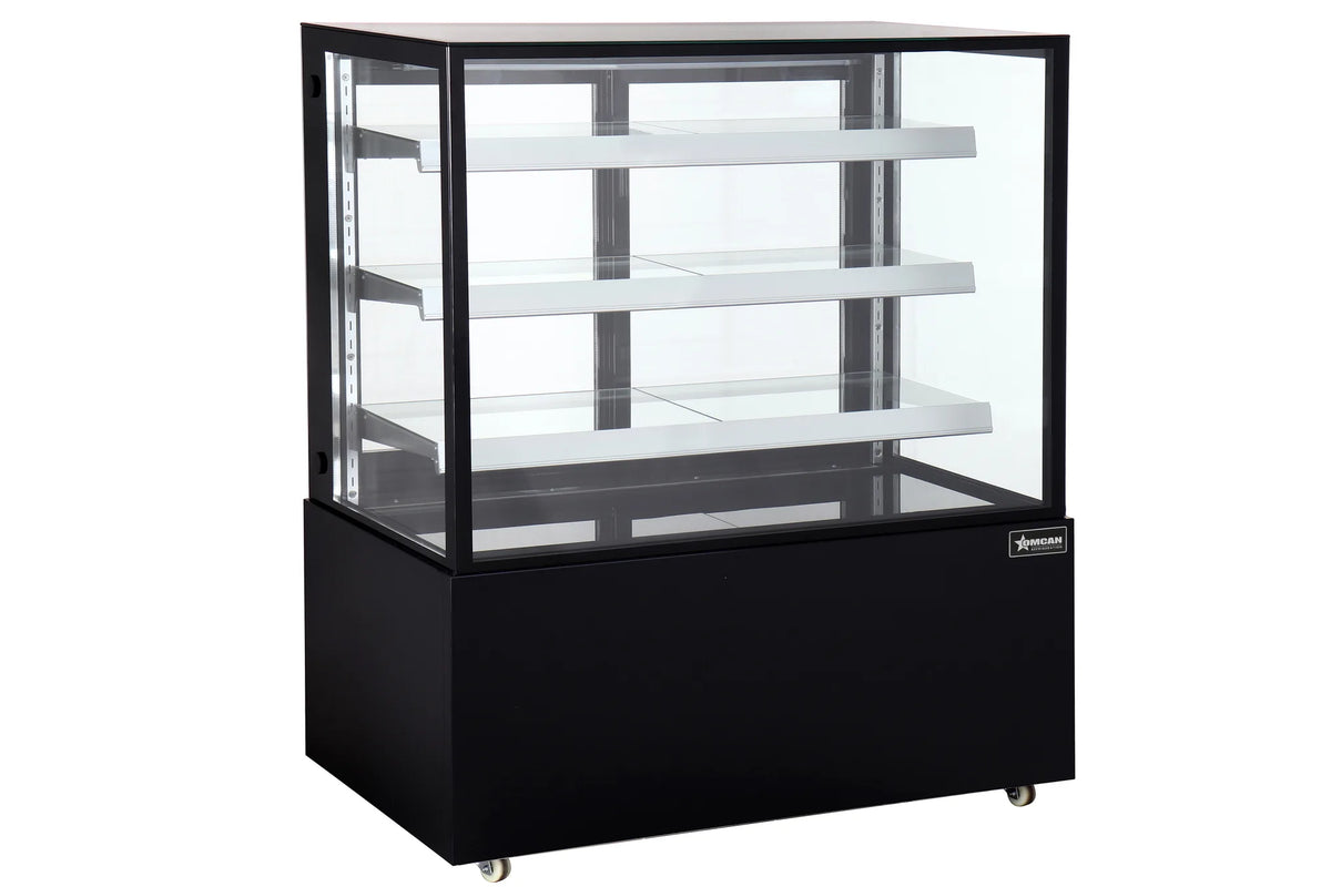 Omcan RS-CN-0371-BL 48 inch black square glass refrigerated floor display case