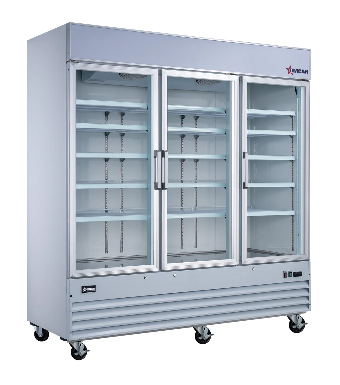Omcan RE-CN-0052-HC 78 inch white three swing glass door display refrigerator