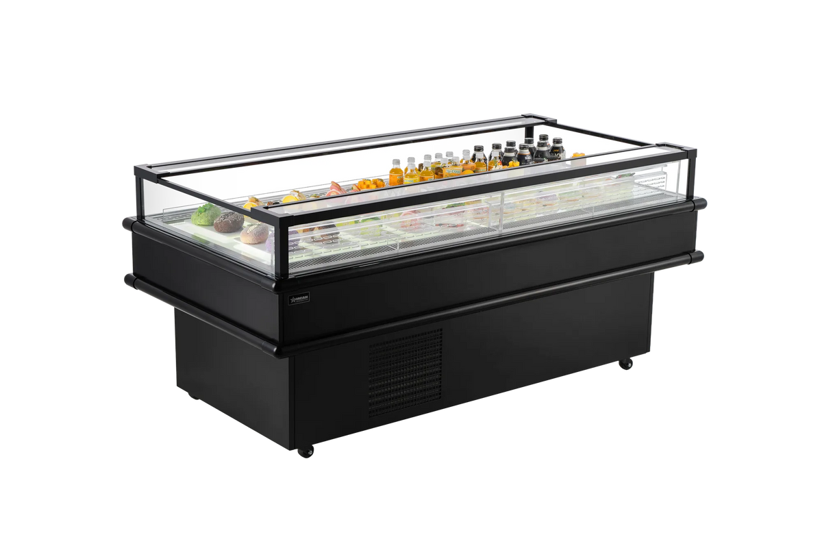 Omcan RE-CN-1800C 73 inch refrigerated island top-open showcase in black