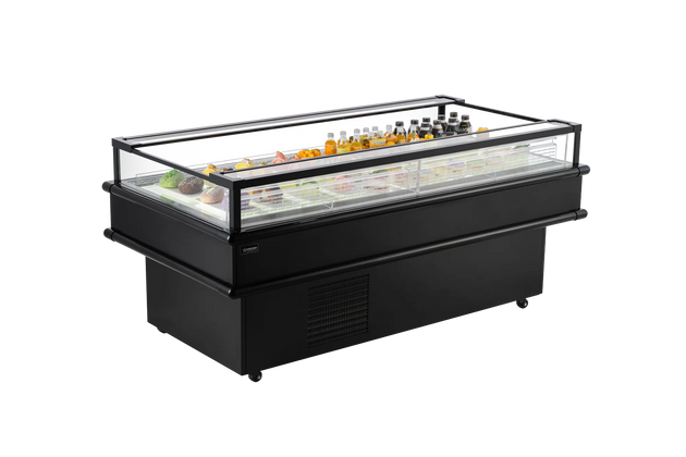 Omcan RE-CN-1800C 73 inch refrigerated island top-open showcase in black