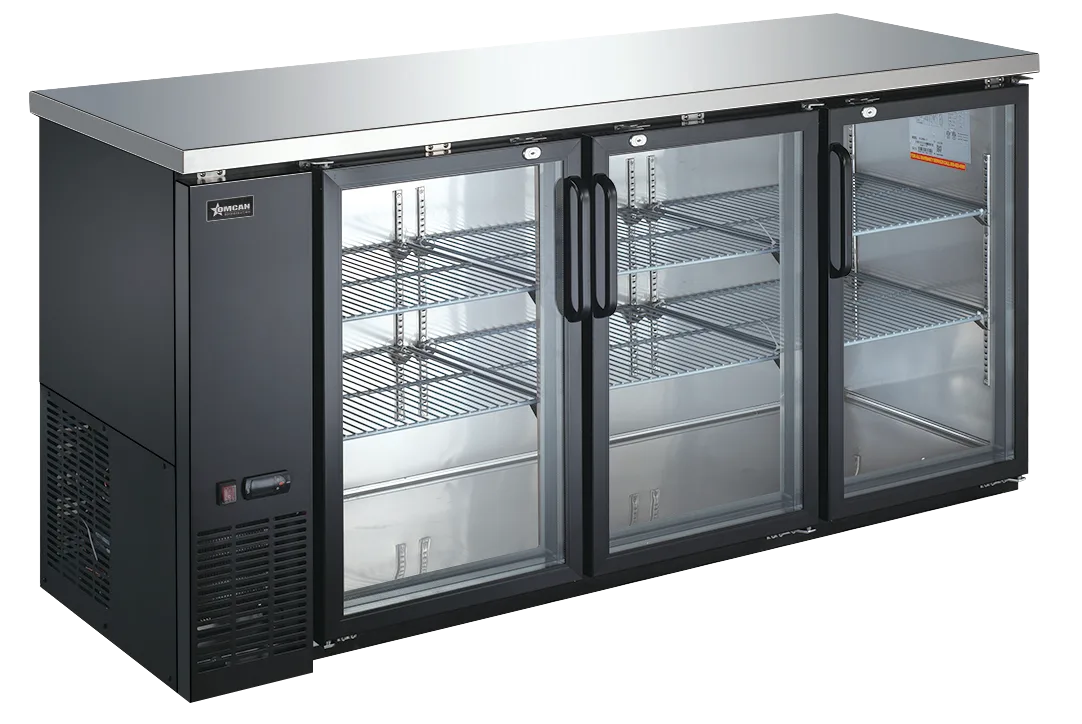 Omcan BB-CN-0020-GH 72 inch three glass door back bar cooler with lock