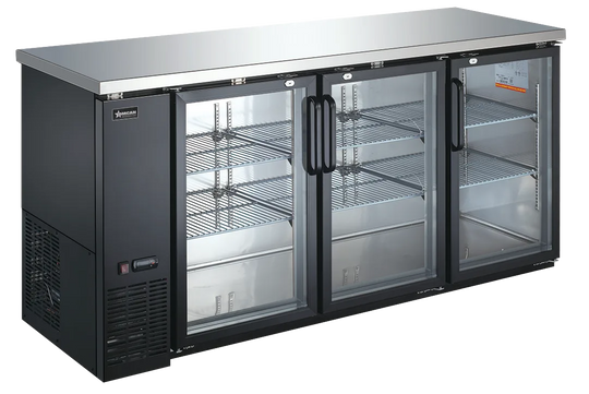 Omcan BB-CN-0020-GH 72 inch three glass door back bar cooler with lock
