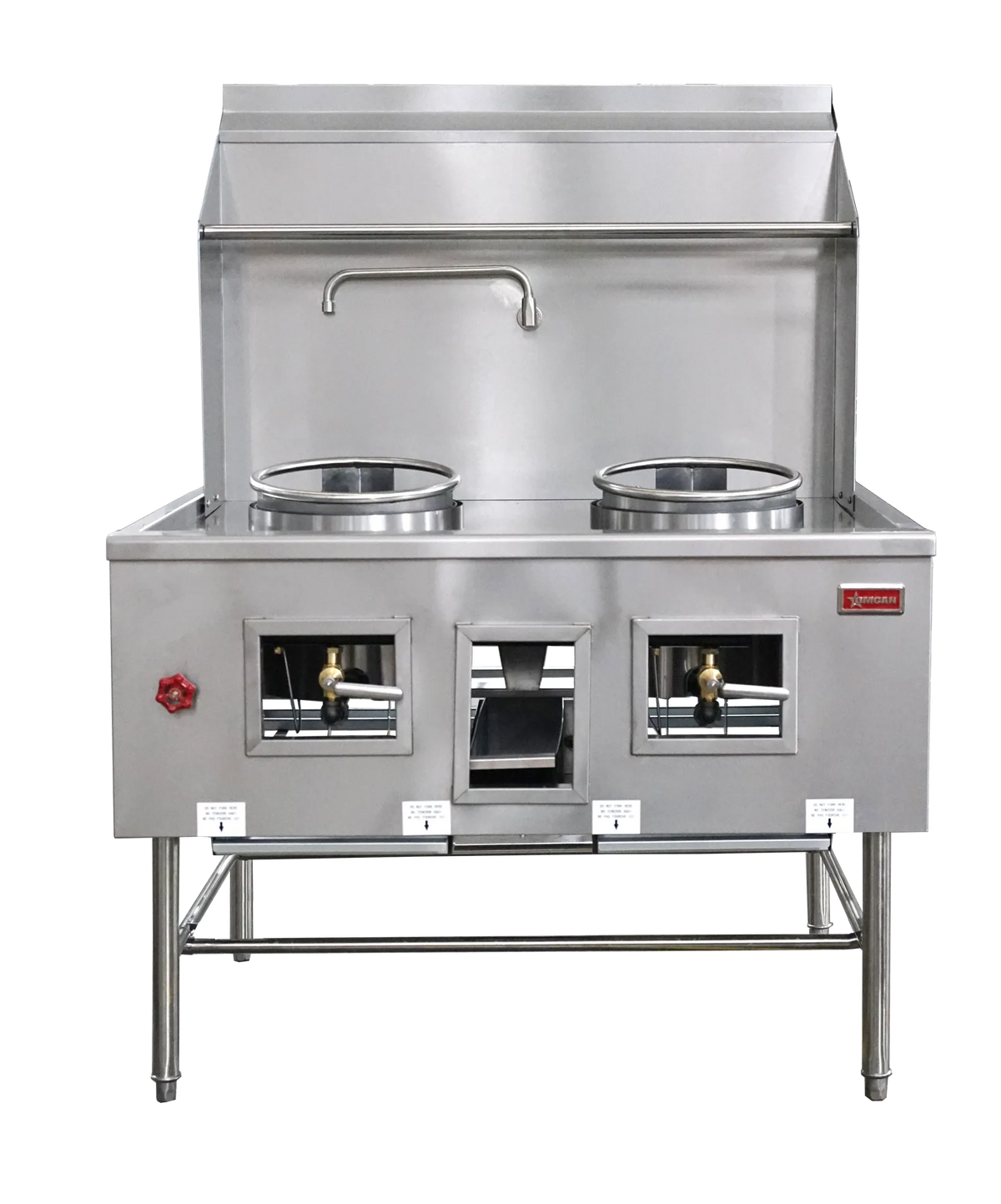 Omcan CE-CN-W2L0-NG two chamber natural gas wok range with two 13 inch rings