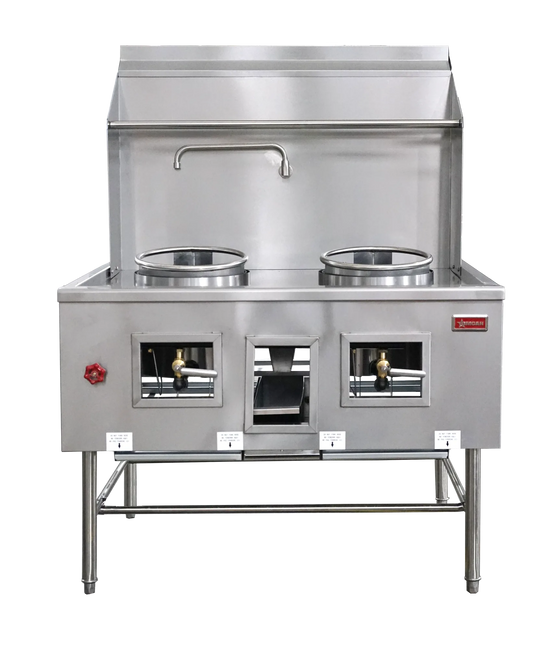 Omcan CE-CN-W2L0-NG two chamber natural gas wok range with two 13 inch rings
