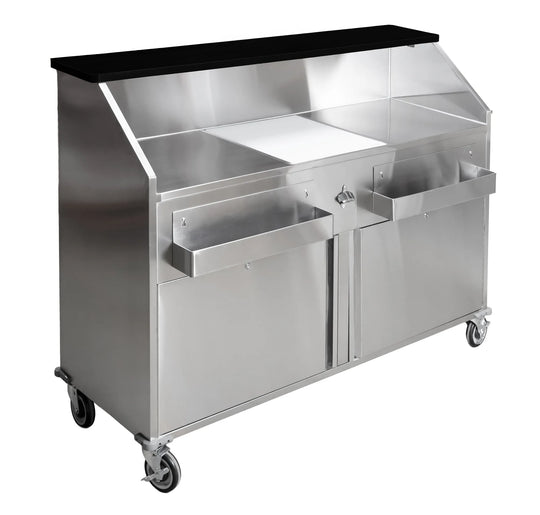 Omcan 48067 61 inch stainless steel portable bar with ice bin and speed rails