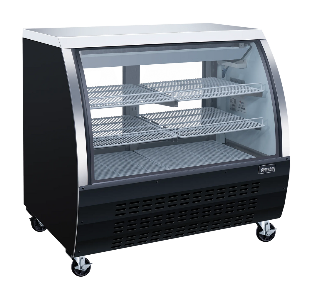 Omcan RS-CN-0120-B 47 inch black sliding door floor refrigerated showcase