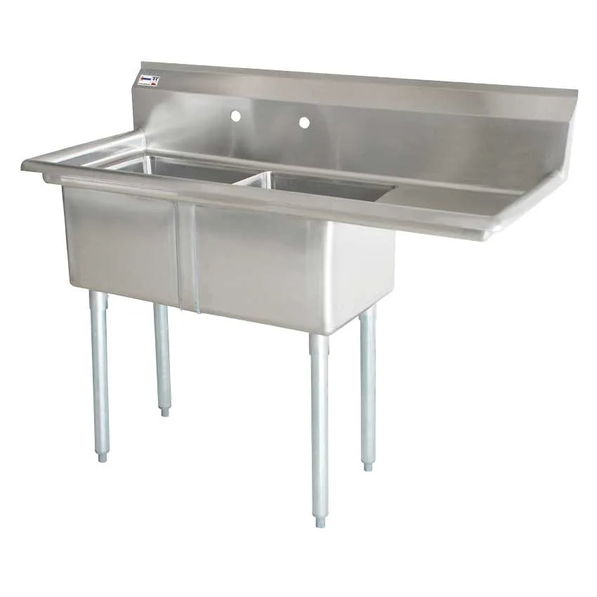 Omcan 25251 two tub stainless steel sink with right drainboard