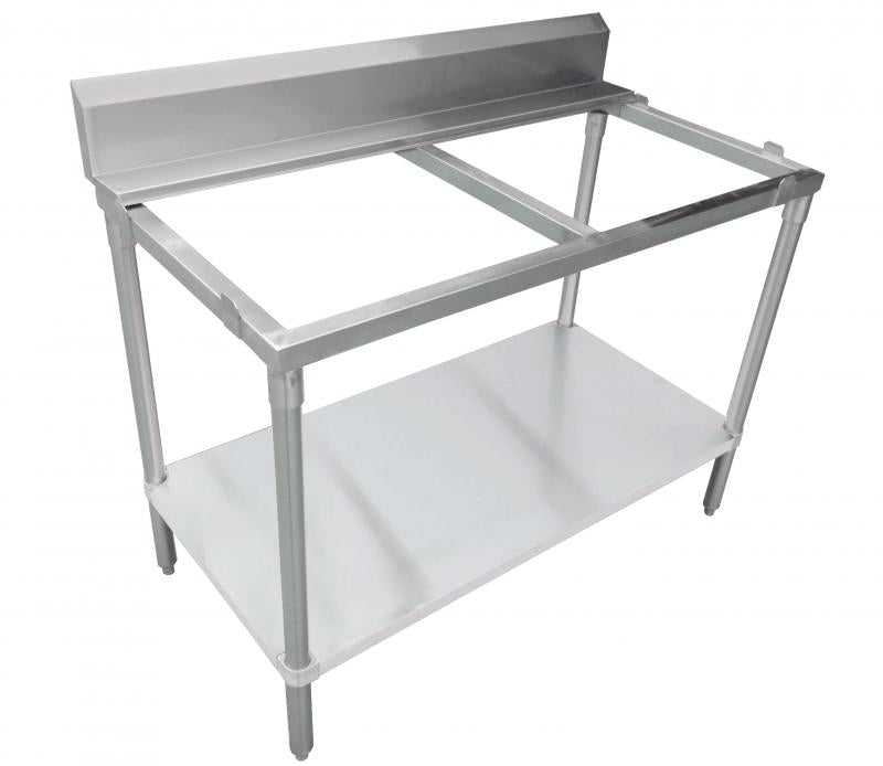 Omcan 41279 30 x 60 inch solid poly top work table with undershelf and backsplash