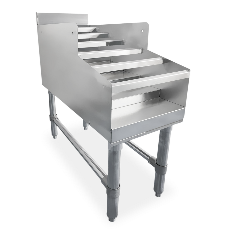 Omcan CS-D-24 24 inch stainless steel liquor display rack with backsplash