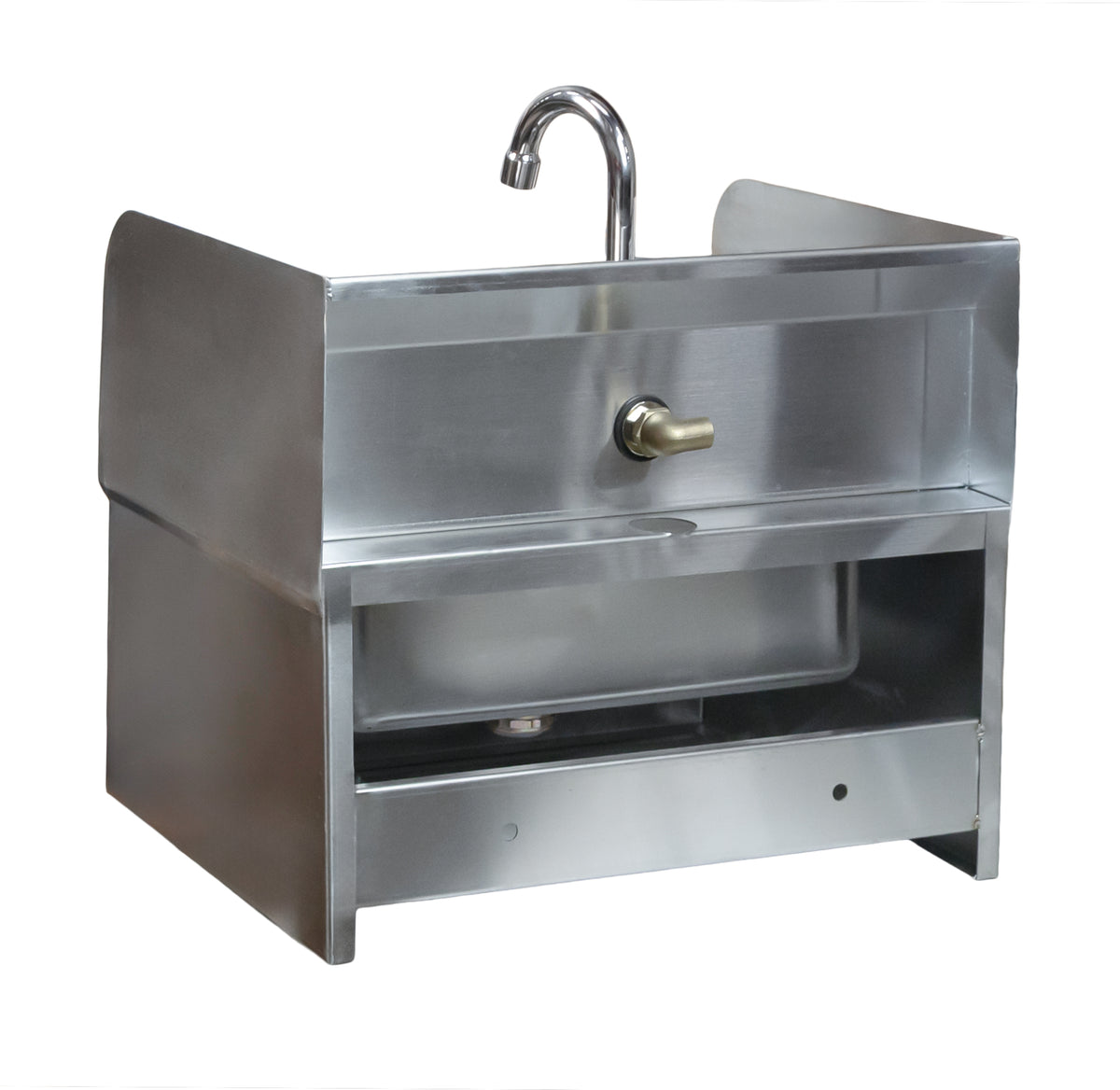 Omcan 46512 fabricated stainless steel hand sink with knee valve and side splashes