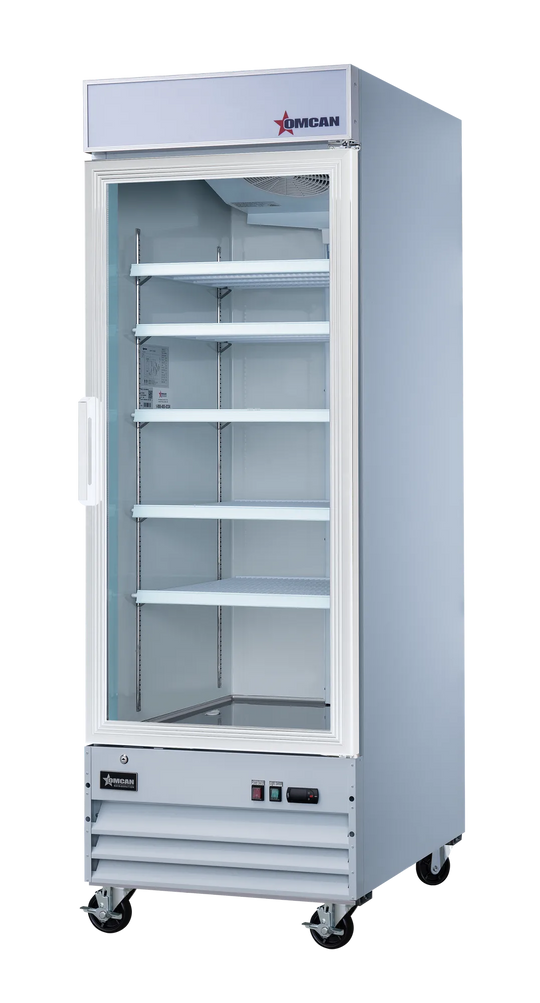 Omcan RE-CN-0023-HC 28 inch one glass door merchandiser refrigerator with lightbox, white