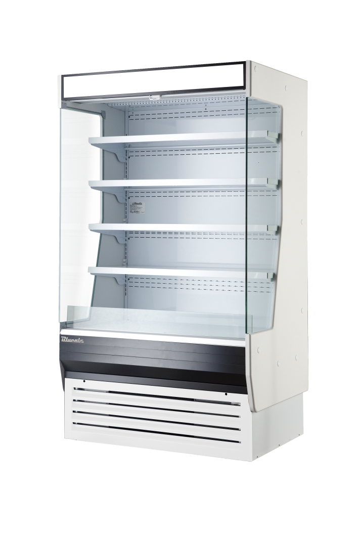 Blue Air BOD-60G open air display merchandiser with glass side panels