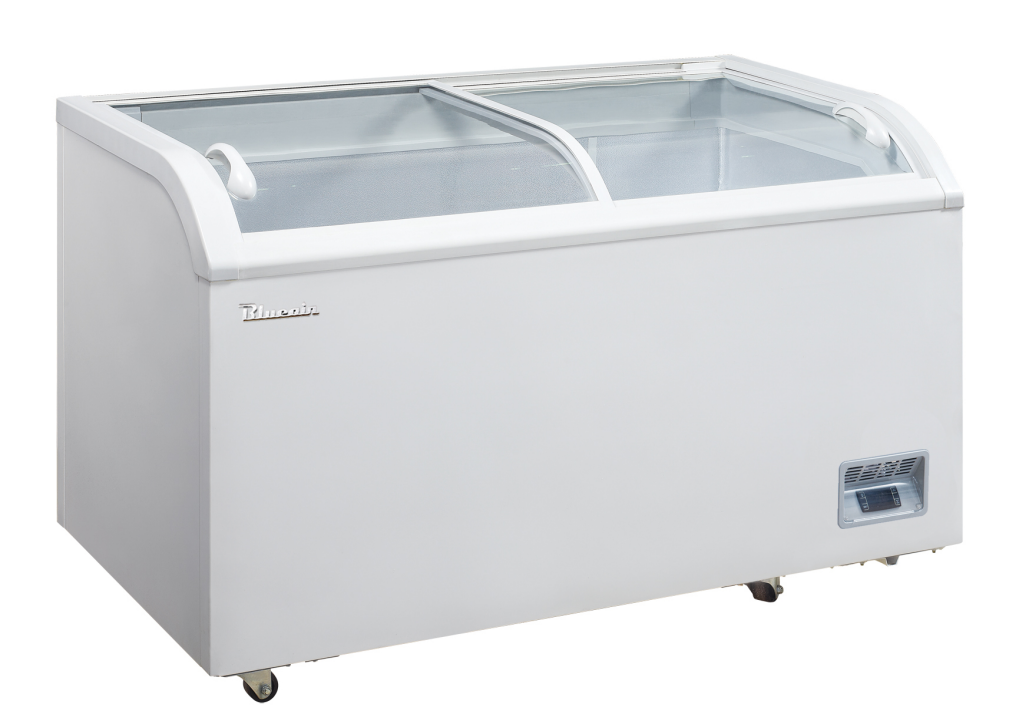 Blue Air BCF56-HC chest freezer with curved glass sliding lids