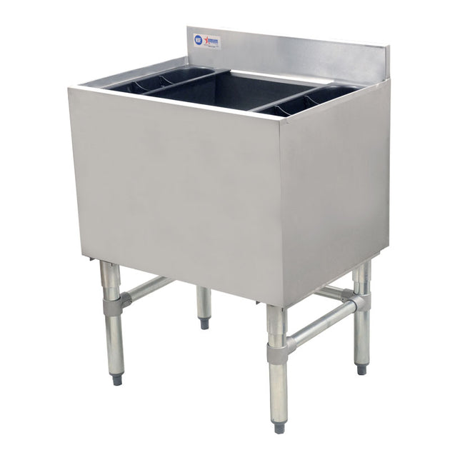 Omcan 43475 24 inch stainless steel ice bin with 3 inch backsplash