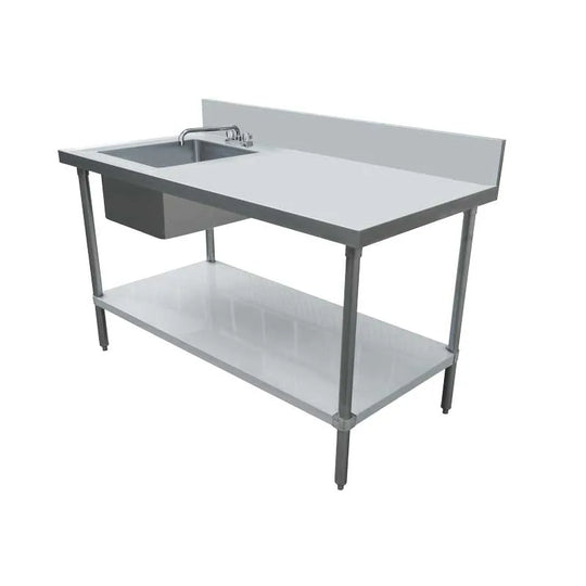 Omcan 49174 24 x 48 inch stainless steel table with left sink and backsplash